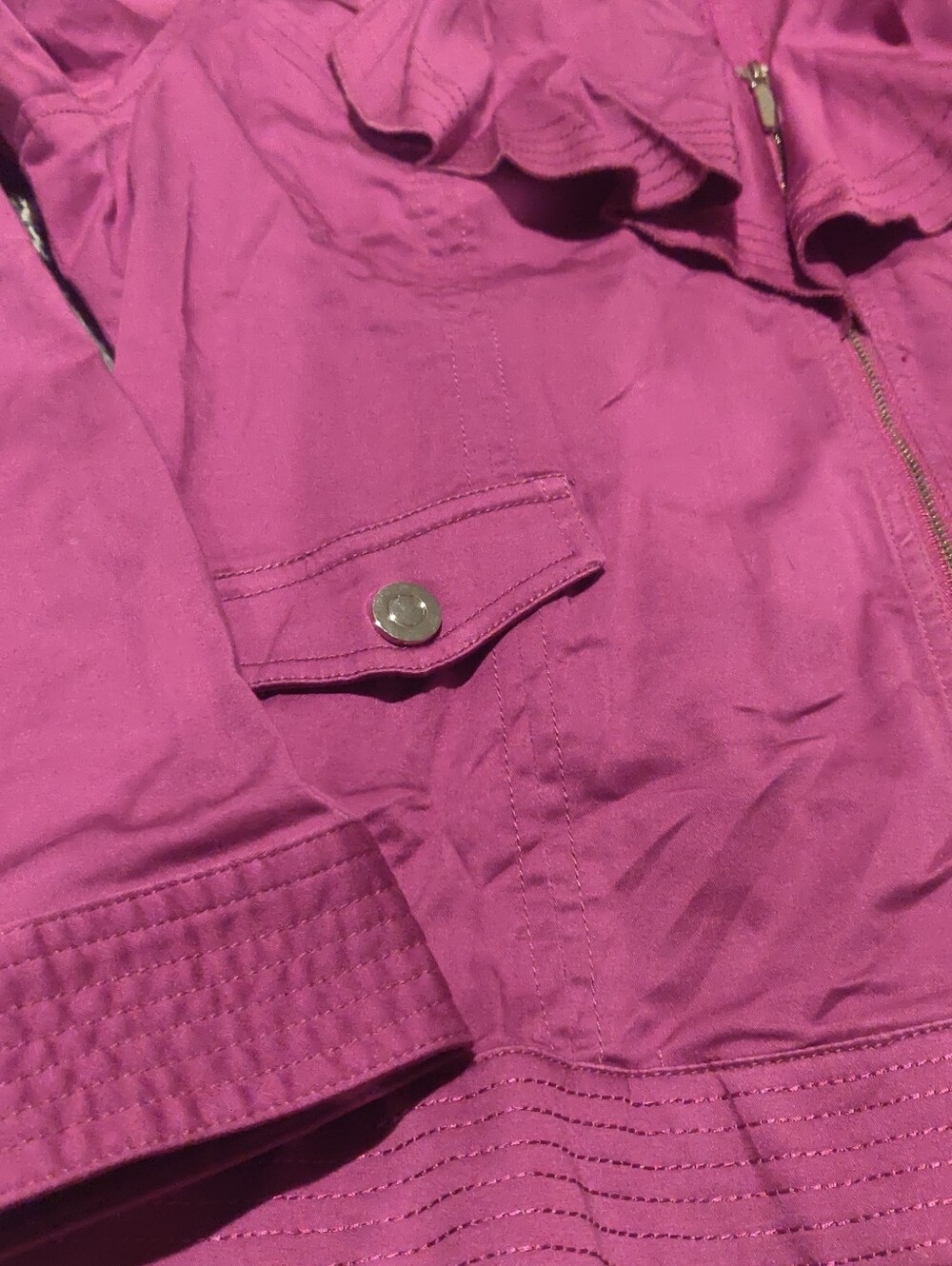 Women's Fuchsia Zip-Front Jacket Monroe And Main Cotton Spandex Size L Detailing - Picture 4 of 13